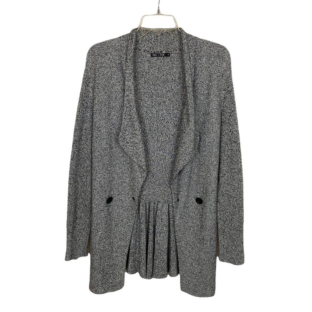NIC + ZOE Black and Grey Speckled Cardigan Sweater Size Medium